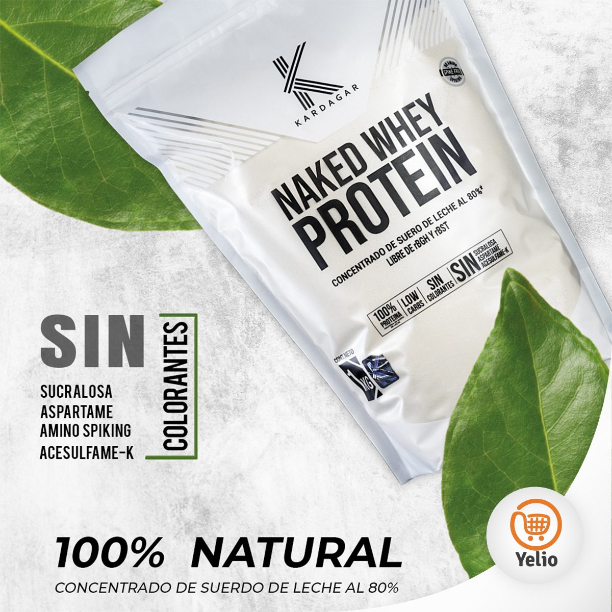 Proteína de Suero de Leche Kardagar Naked Whey Protein Concentrado al 80% 1KG	