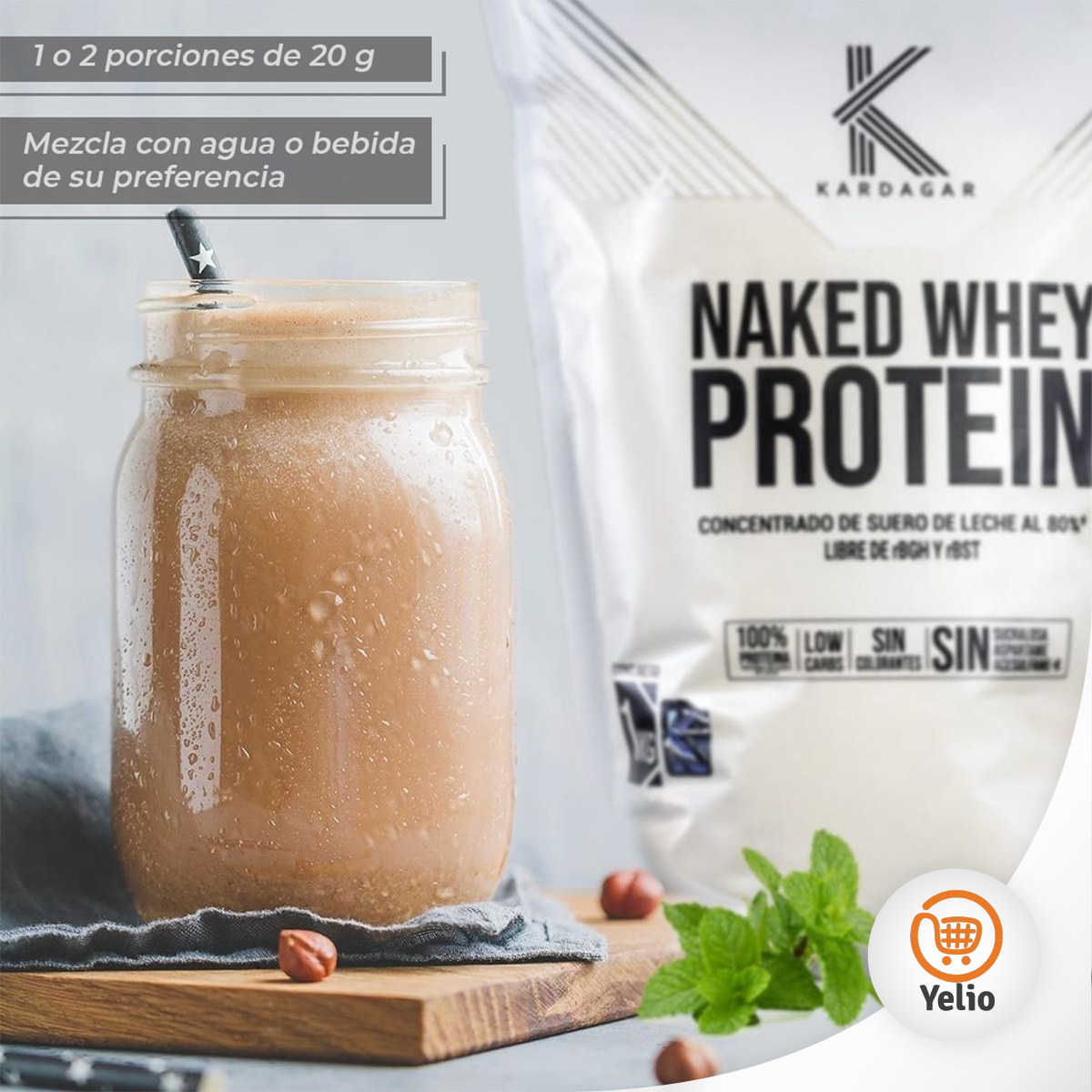 Proteína de Suero de Leche Kardagar Naked Whey Protein Concentrado al 80% 1KG	