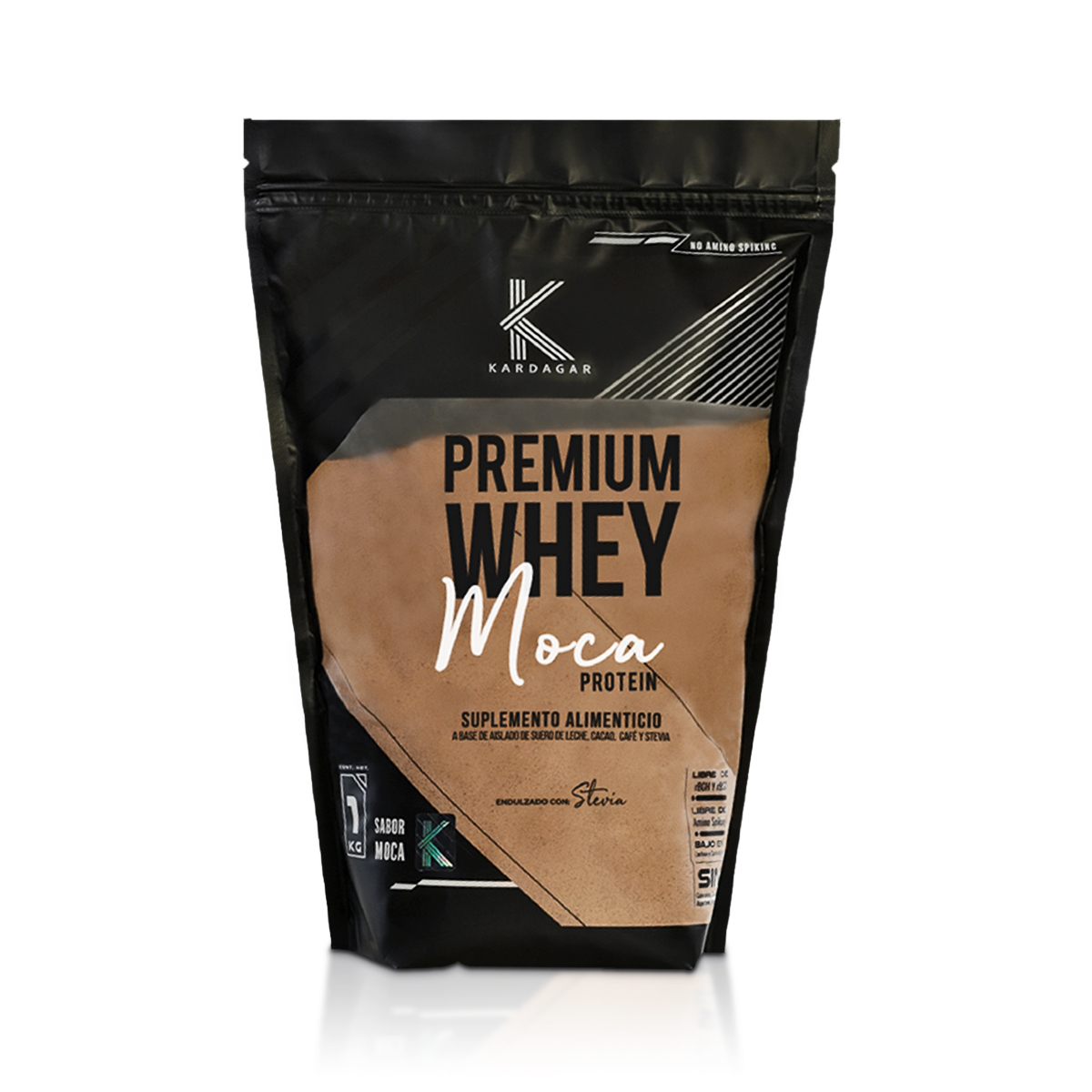  Proteína Aislada de Suero de Leche KARDAGAR Premium Whey MOCA Protein Leche CACAO Cafe y Stevia 1KG