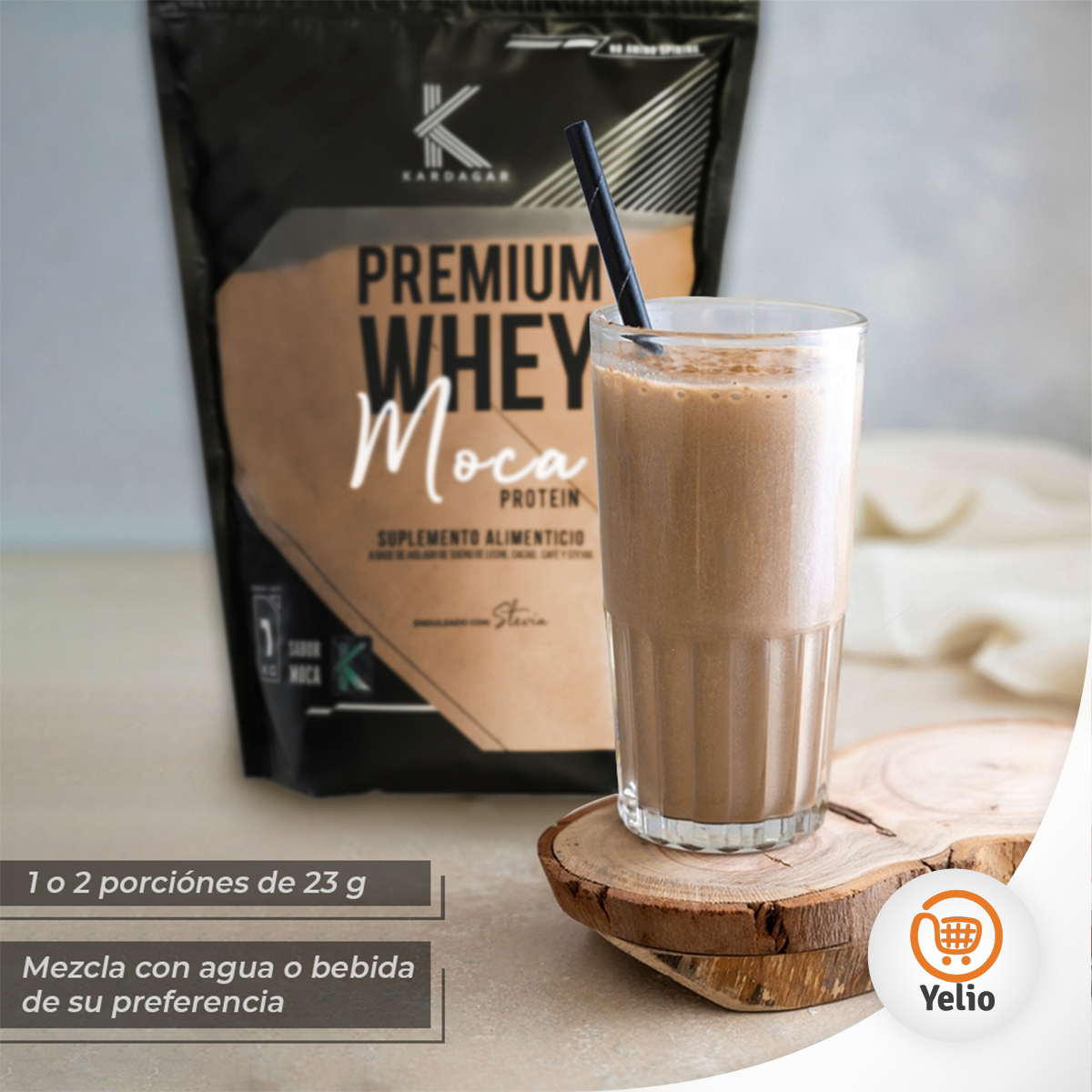  Proteína Aislada de Suero de Leche KARDAGAR Premium Whey MOCA Protein Leche CACAO Cafe y Stevia 1KG