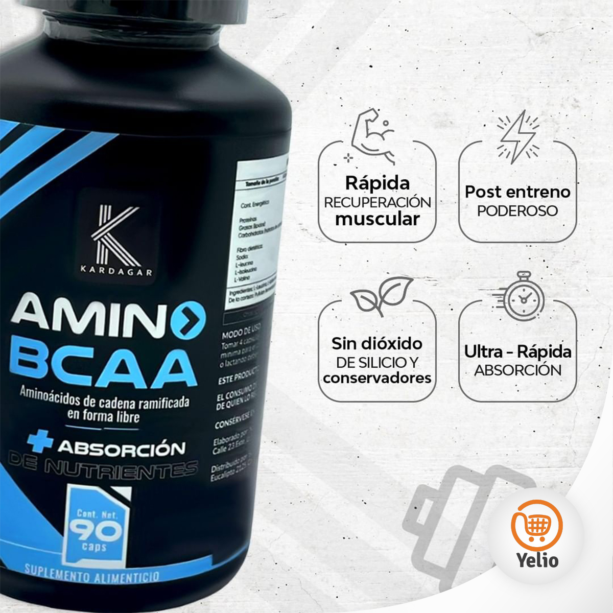 Amino BCAA KARDAGAR Aminoacidos de Cadena Ramificada de Forma Libre 90 Cap