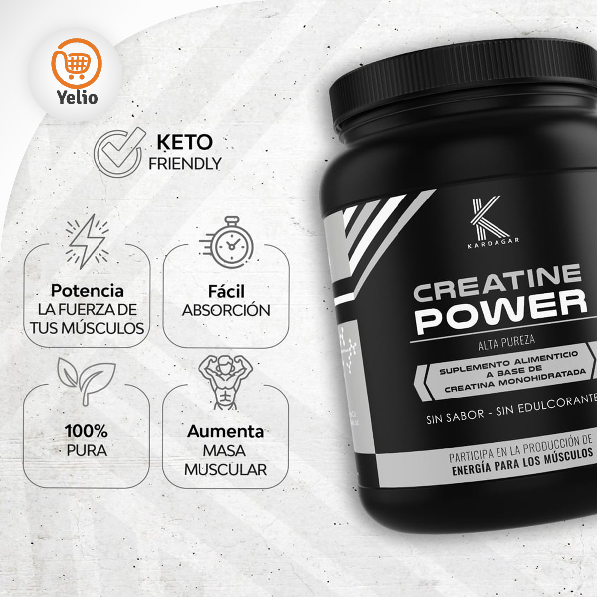 Creatine Power KARDAGAR Alta Pureza Monohidratada sin Sabor ni Edulcorantes 500G