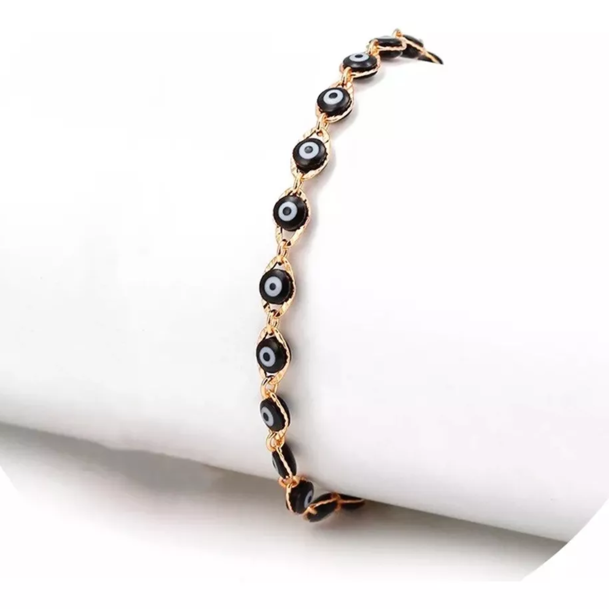 Pulsera Ojitos Color Negro Acero Inoxidable Moda Mujer