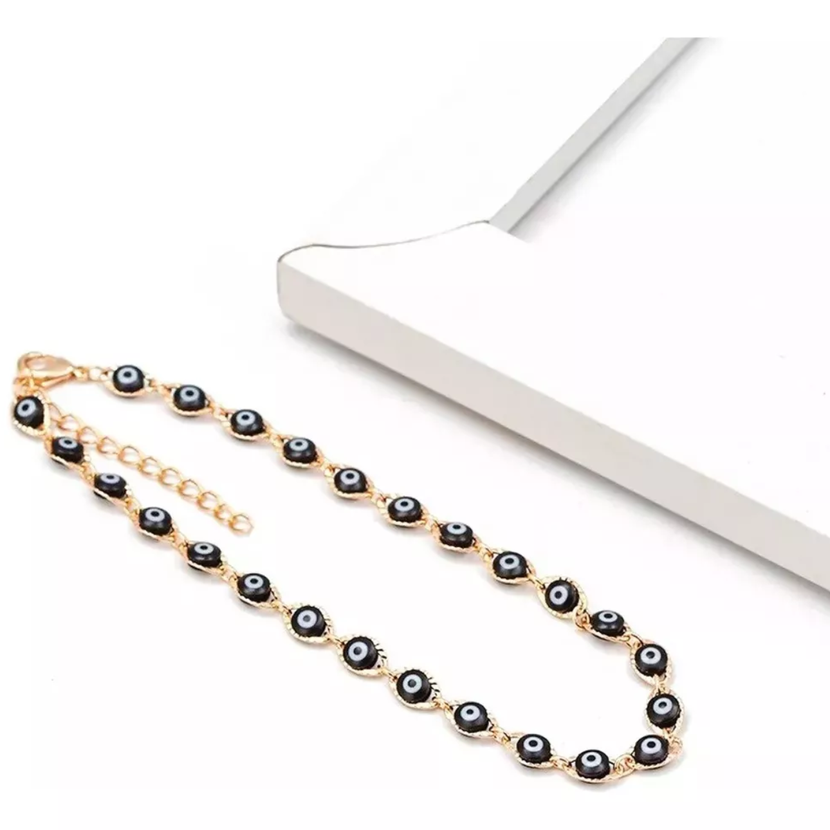 Pulsera Ojitos Color Negro Acero Inoxidable Moda Mujer