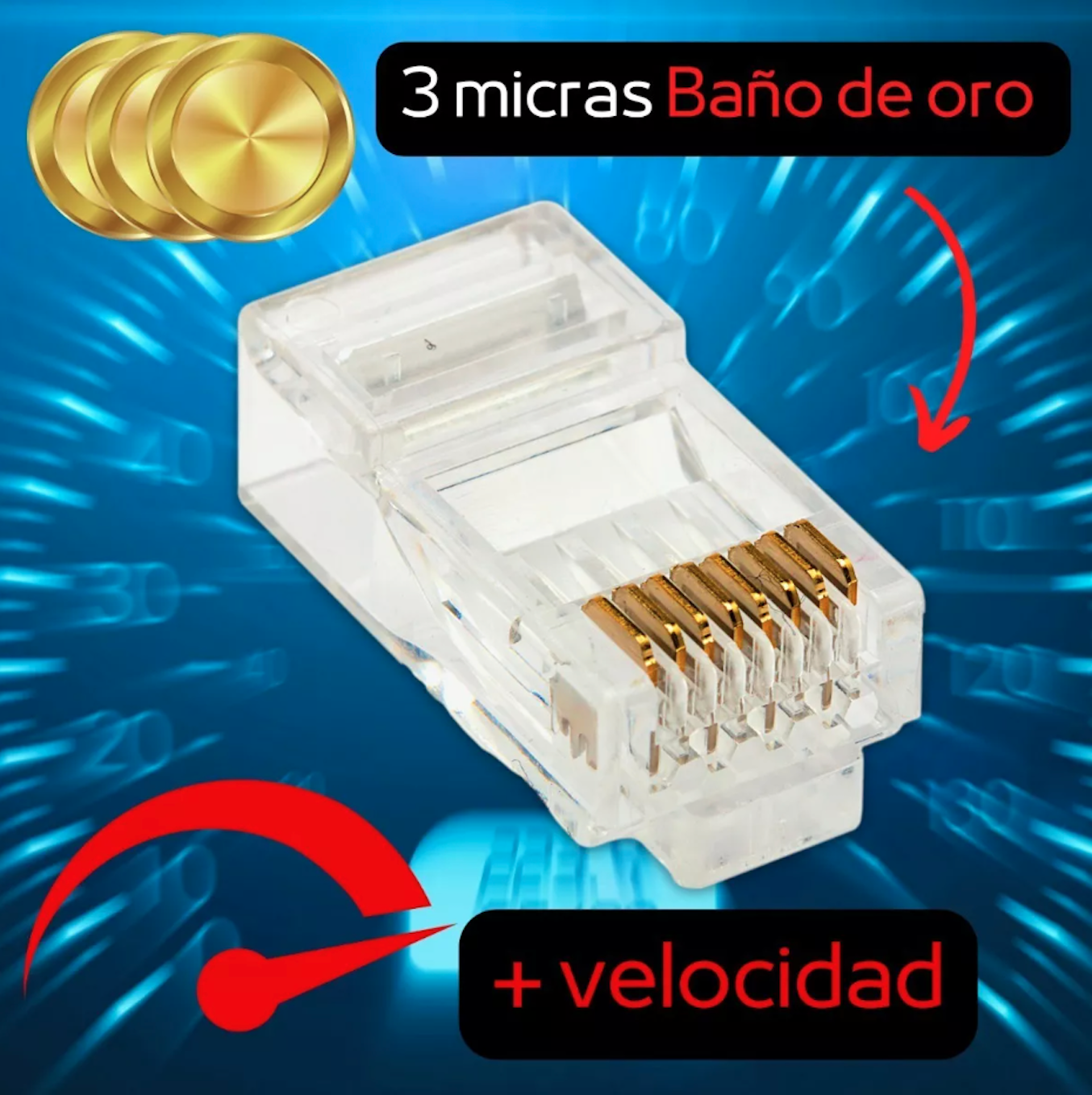 100 Pz Plug Cat 6 Rj45 Baño De Oro 3u Conector Red Utp Cober