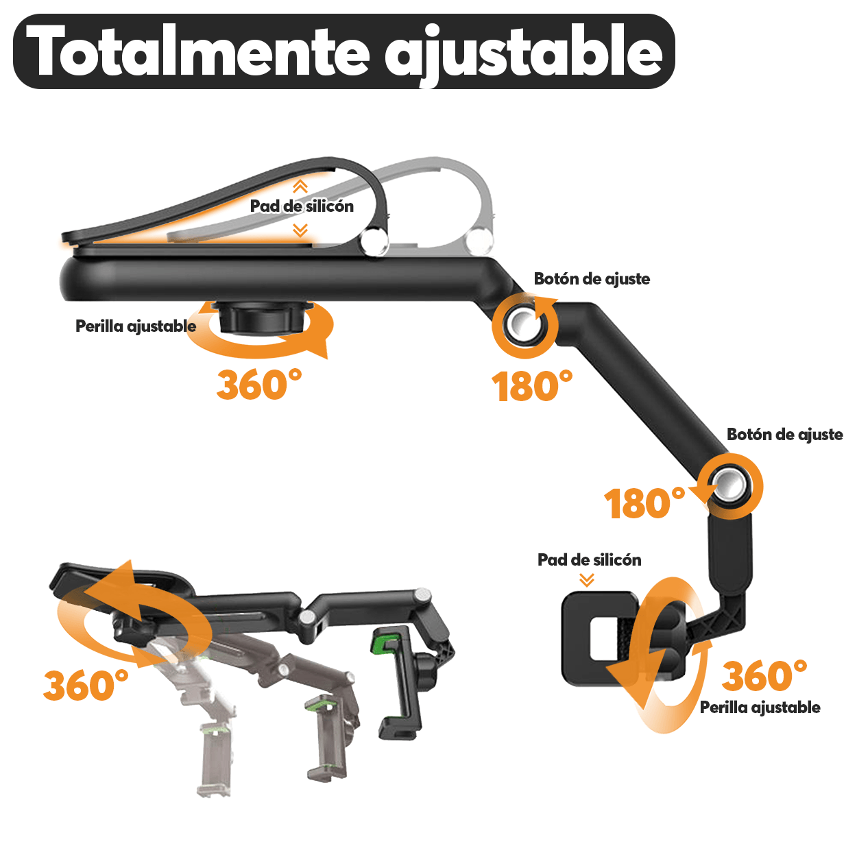 Base Soporte Porta Celular Auto Archy 360 Grados para Parasol Visera de Coche Volante Compatibilidad Universal Brazo Estabilizador Carro Ajustable (ZJ1969)