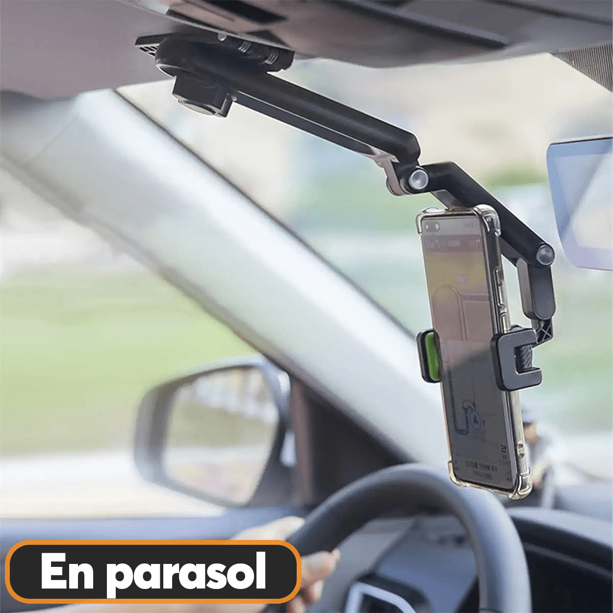 Base Soporte Porta Celular Auto Archy 360 Grados para Parasol Visera de Coche Volante Compatibilidad Universal Brazo Estabilizador Carro Ajustable (ZJ1969)