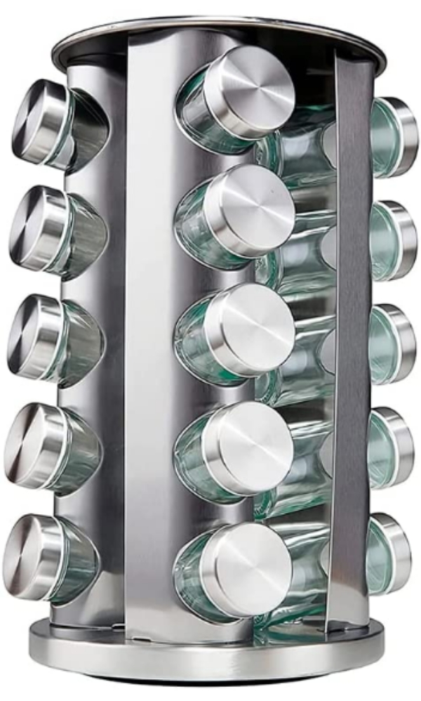 Organizador de especies giratorio acero inoxidable con 20 frascos