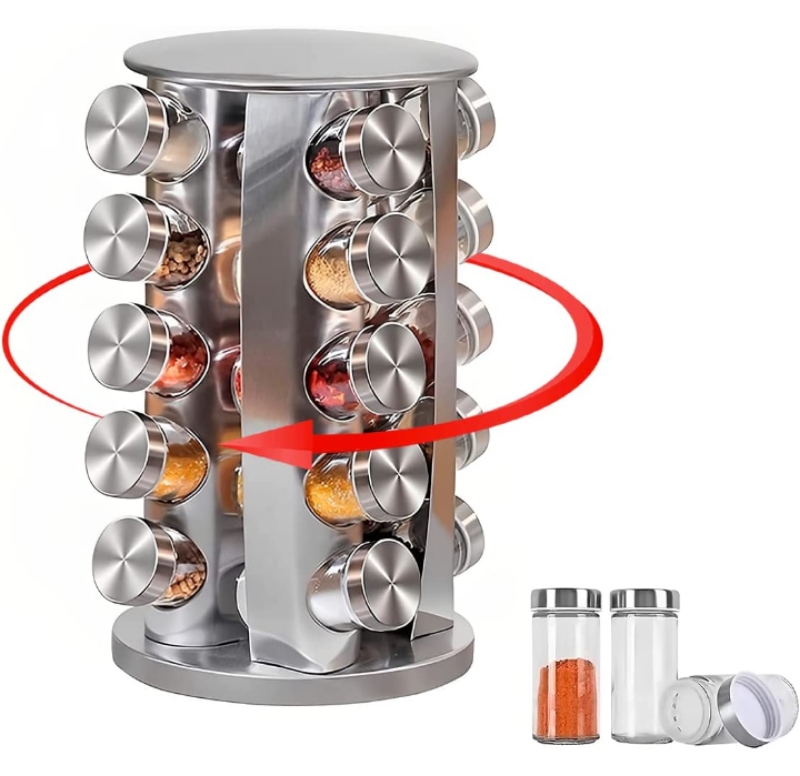 Organizador de especies giratorio acero inoxidable con 20 frascos