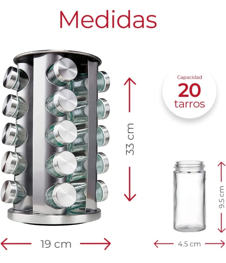 Organizador de especies giratorio acero inoxidable con 20 frascos