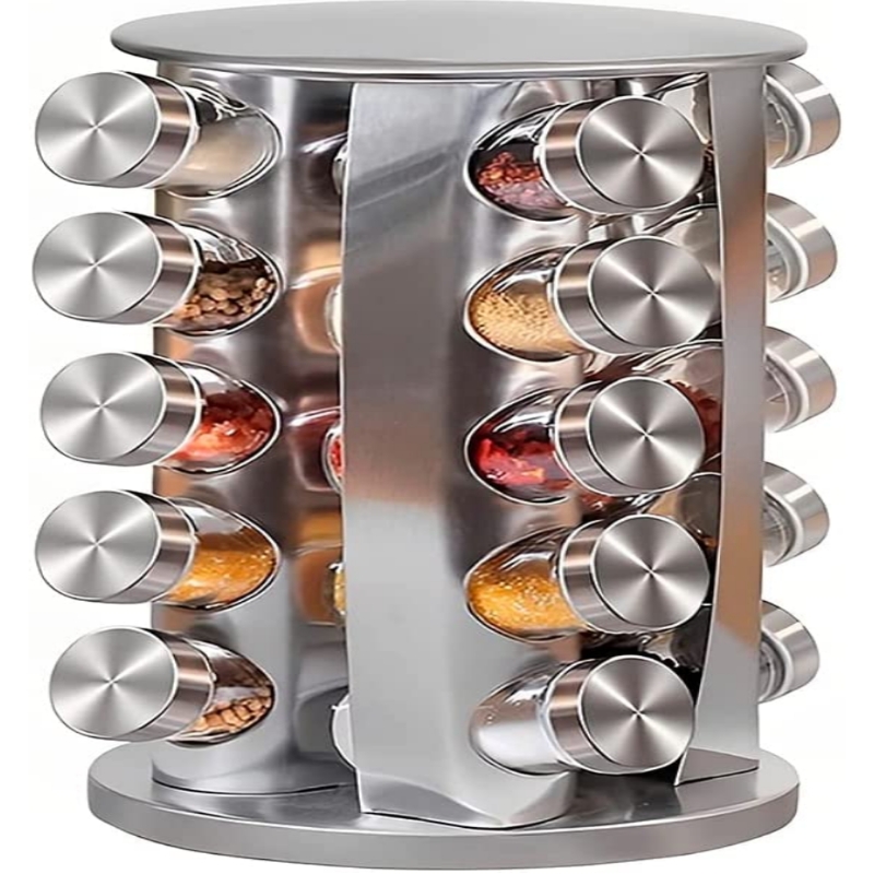 Organizador de especies giratorio acero inoxidable con 20 frascos