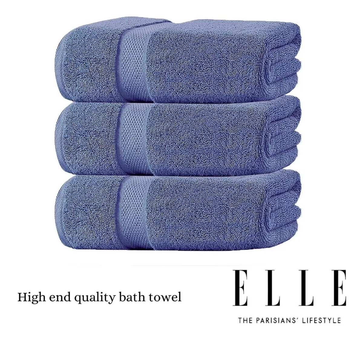 3 TOALLAS DE MANOS 75X35 AZUL ELLE The Parisians Lifestyle 100% Algodón