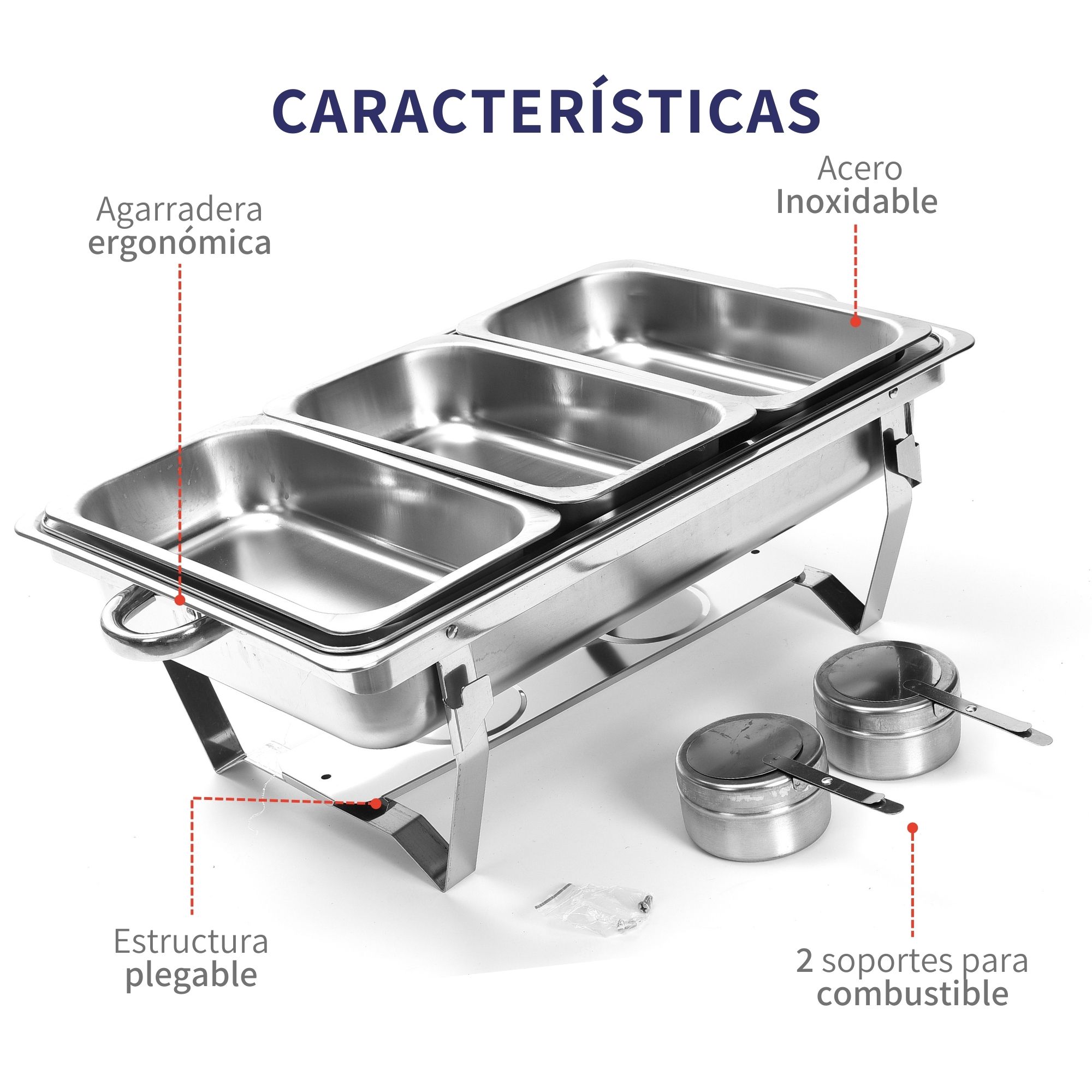 Chafer Bufetera 3 Espacios De Acero Inoxidable Para Chef