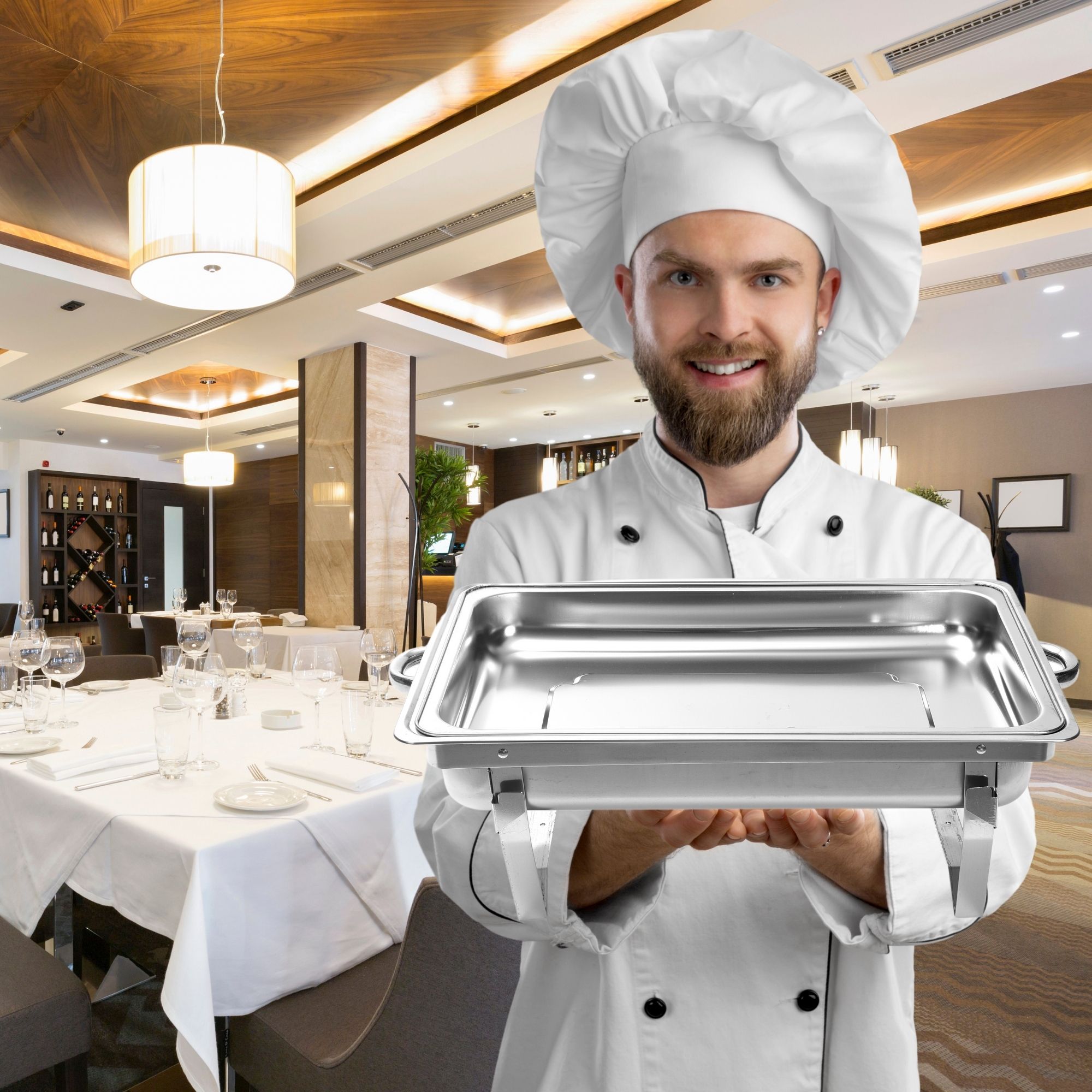 Chafer Bufetera 3 Espacios De Acero Inoxidable Para Chef