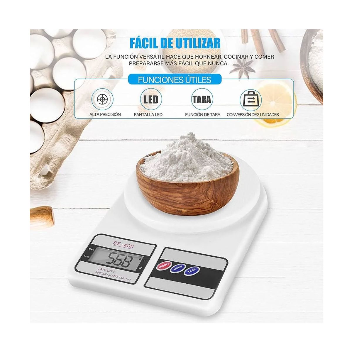 Bascula Digital Gramera Para Cocina Hasta 10gk de Capacidad
