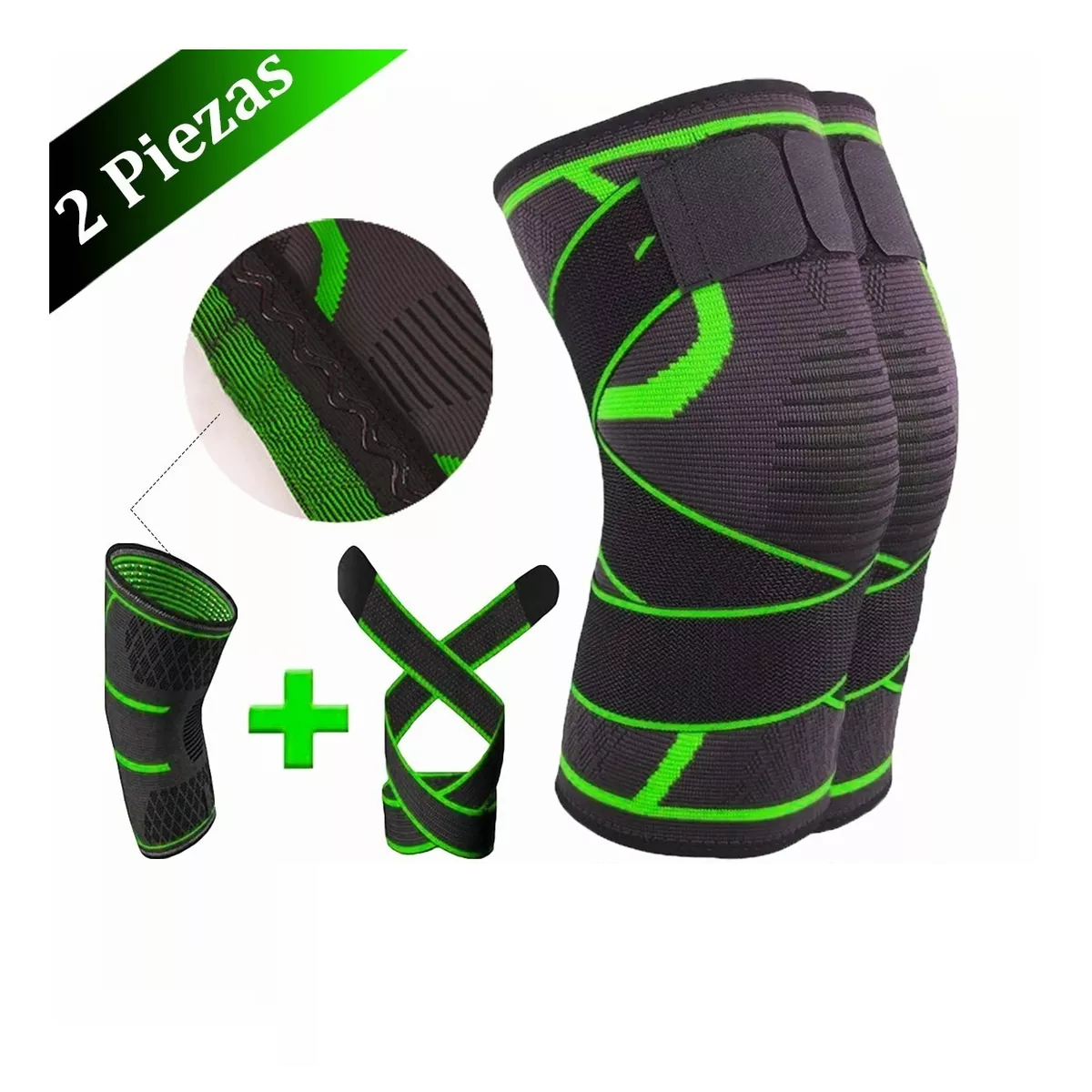  Par Rodilleras Elásticas Deportivas Compresion Para Gym Verde M