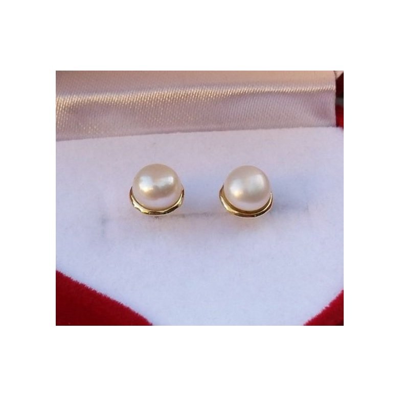 Collar y Aretes de Chapa de Oro Perlas Cultivadas A03
