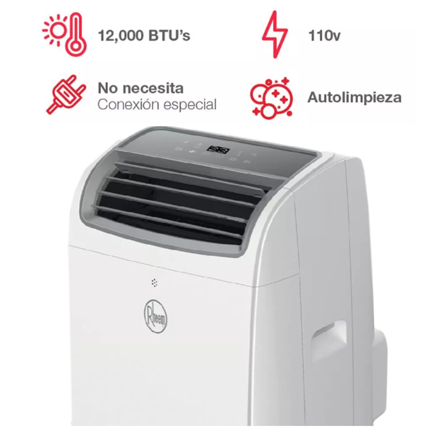 Aire AC Portatil Frio Calor Barato MXPPO-001-12 12000BTUs 410m3hr R-410A 3,4EER 115V1F60Jx 7,64A 854,2W 55dB Hasta 12m2 Frío Calor con Bomba PinguinPro