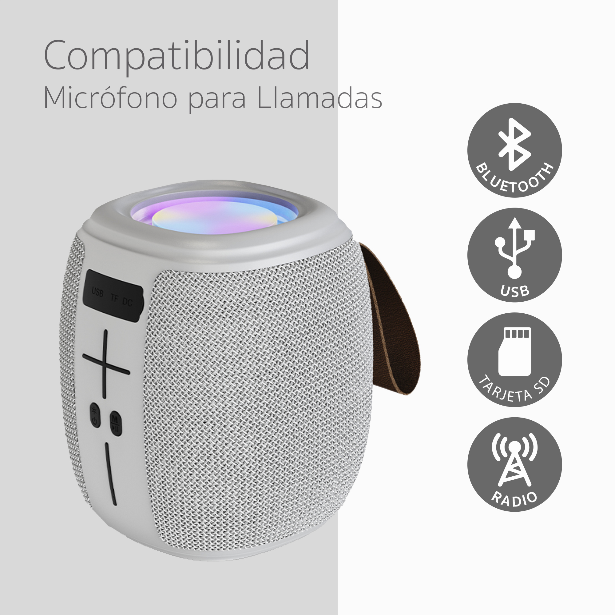 Bocina Portatil con Bluetooth Recargable con Microfono Integrado y Luz RGB