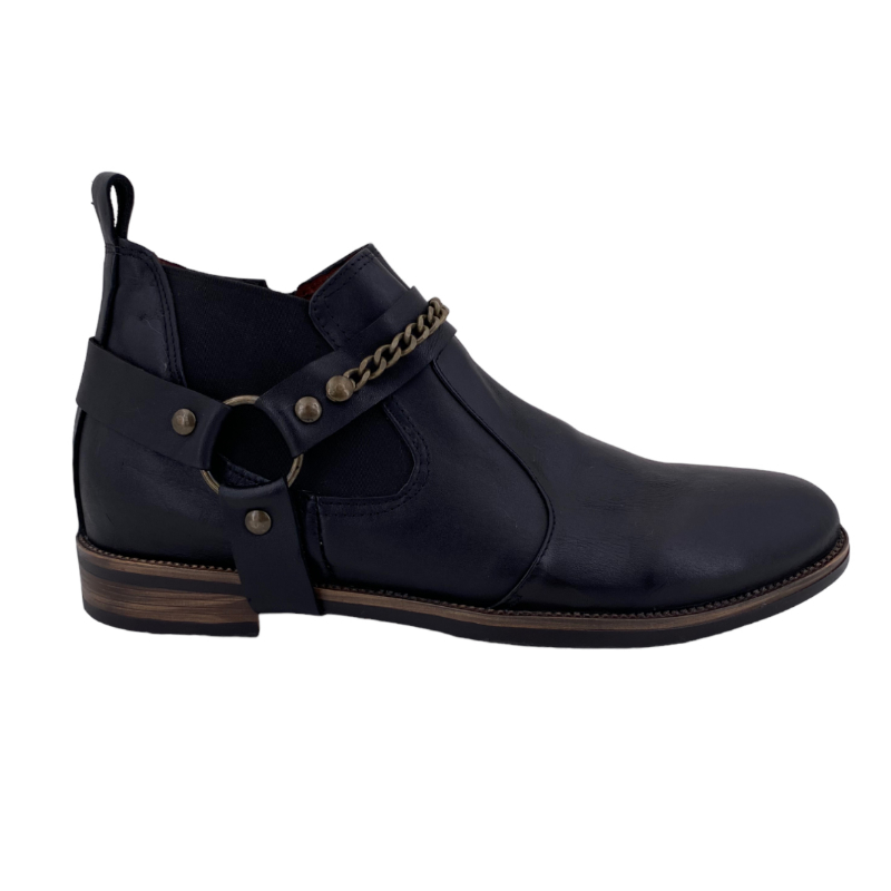 Botas Casuales Hombre Chelsea Boots Piel QUIN Footwear Color Negro Arnes Con Cadena 