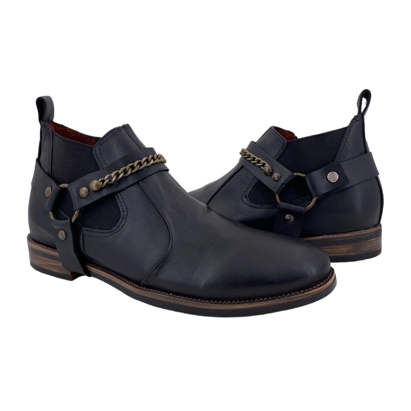Botas Casuales Hombre Chelsea Boots Piel QUIN Footwear Color Negro Arnes Con Cadena 