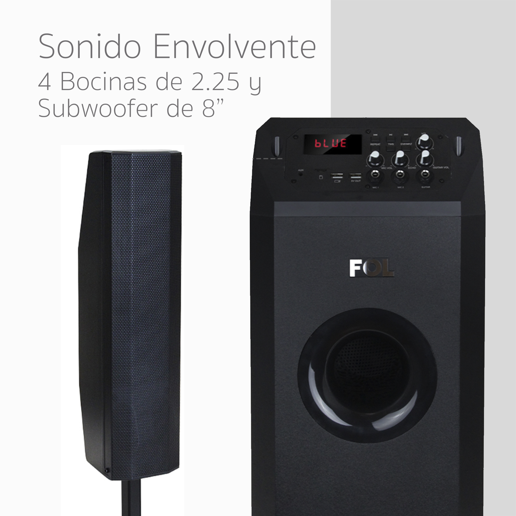 Bocina con Torre de Audio con Subwoofer Portatil .