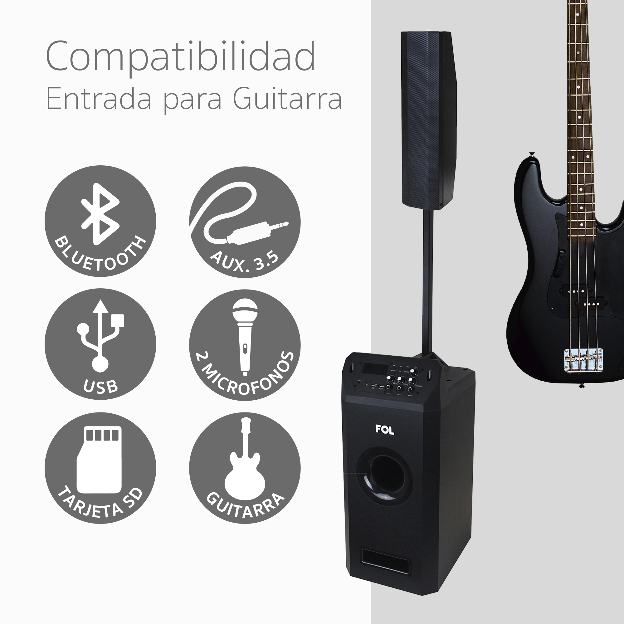 Bocina con Torre de Audio con Subwoofer Portatil .