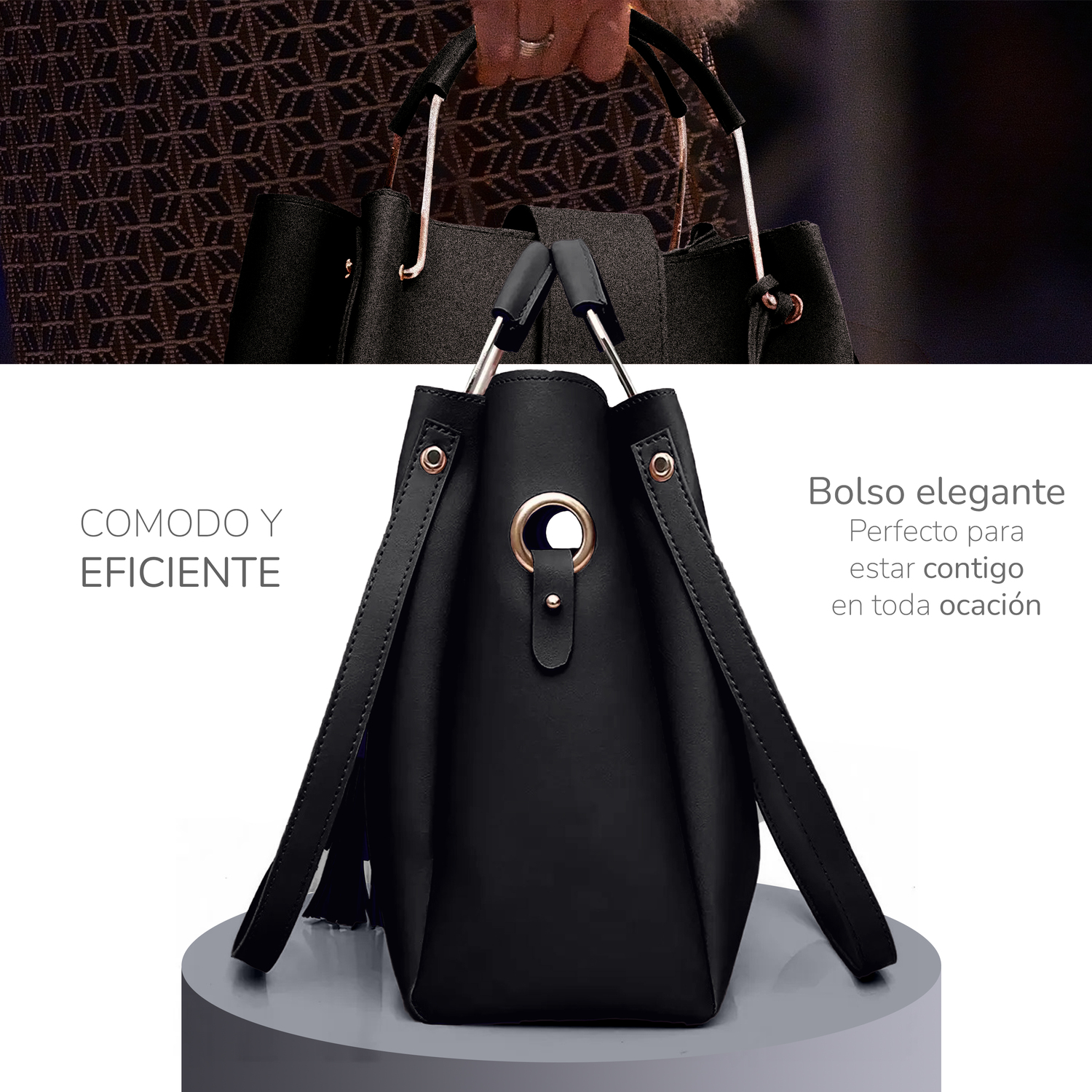 Conjunto De 3 Bolsos De Lujo Para Mujer, Gran Capacidad- Negro