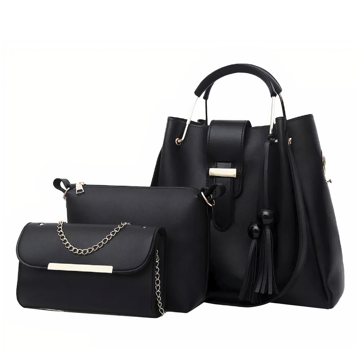 Conjunto De 3 Bolsos De Lujo Para Mujer, Gran Capacidad- Negro