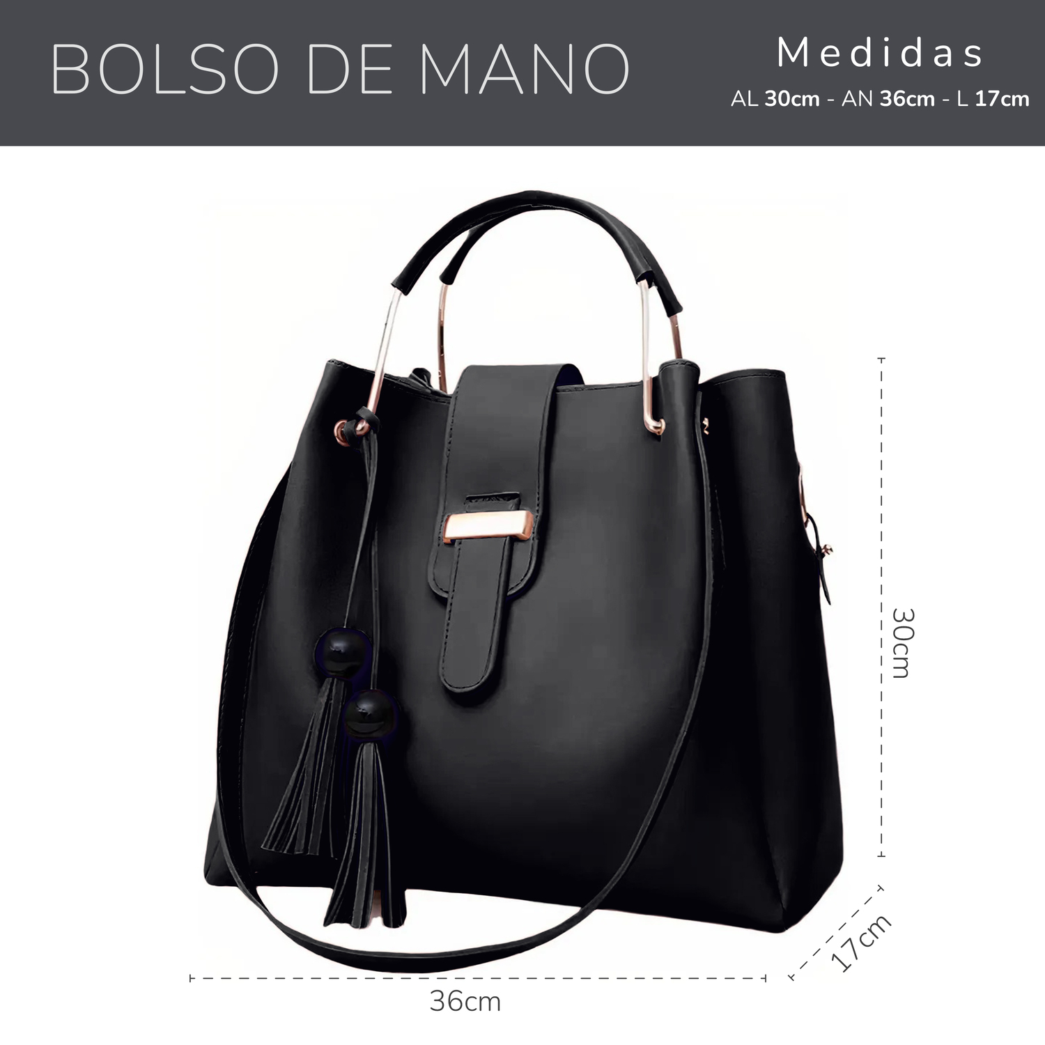 Conjunto De 3 Bolsos De Lujo Para Mujer, Gran Capacidad- Negro