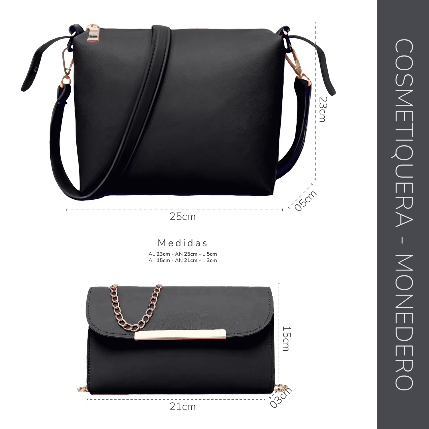 Conjunto De 3 Bolsos De Lujo Para Mujer, Gran Capacidad- Negro