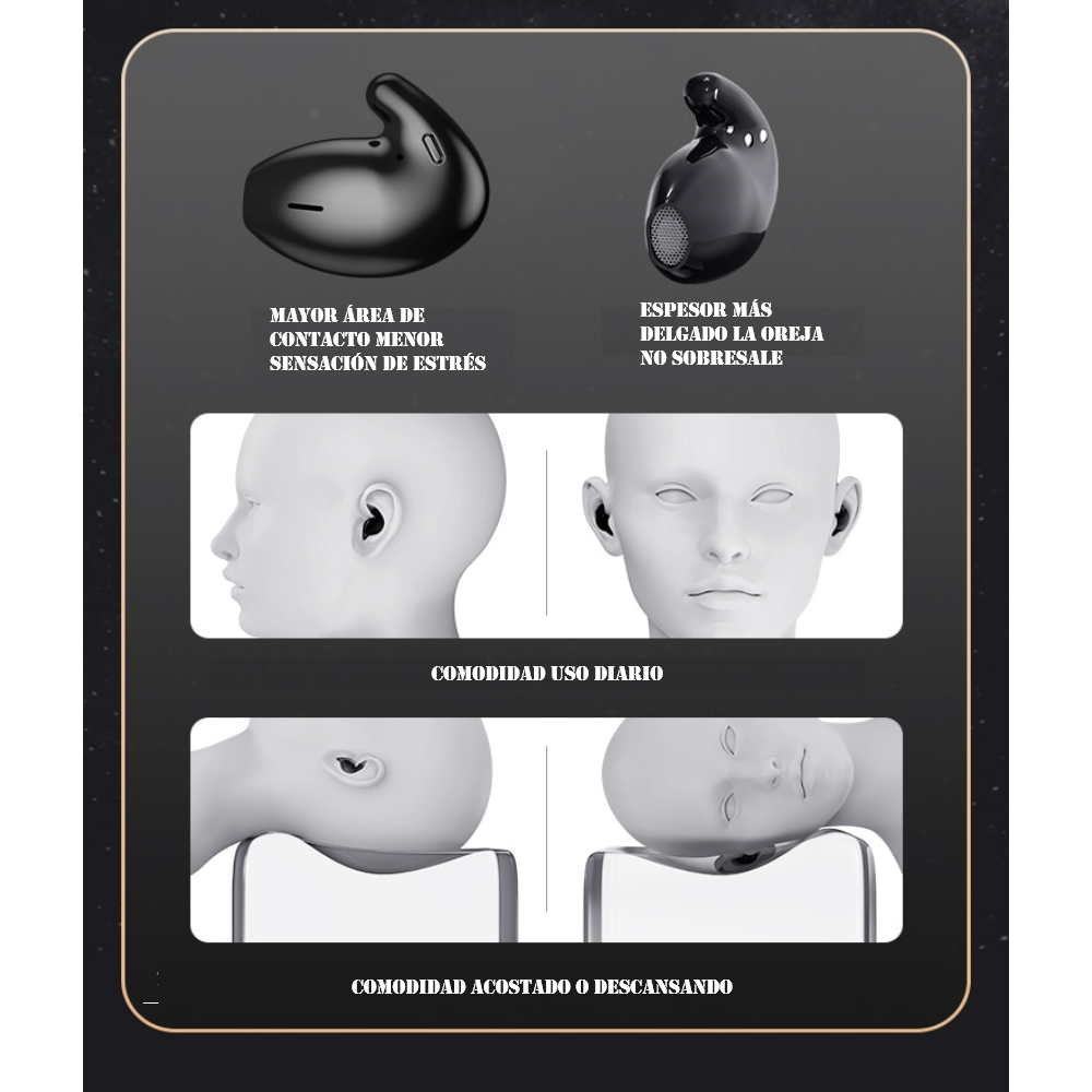 Audifonos Bluetooth Sleep manos libres negro Auriculares inalámbricos micrófono control táctil cel