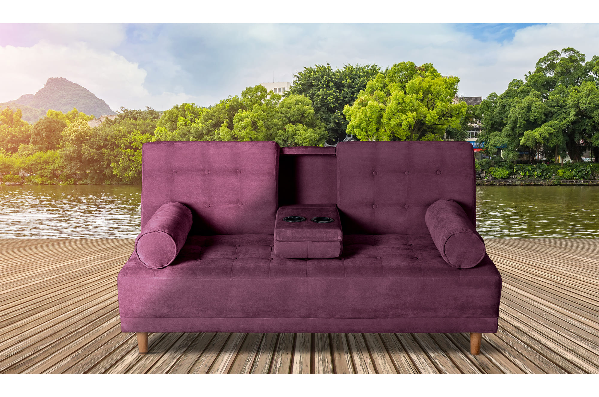Sofá Cama Makora Zambroni Morado con Tecnología Beehive AirFlex Foam