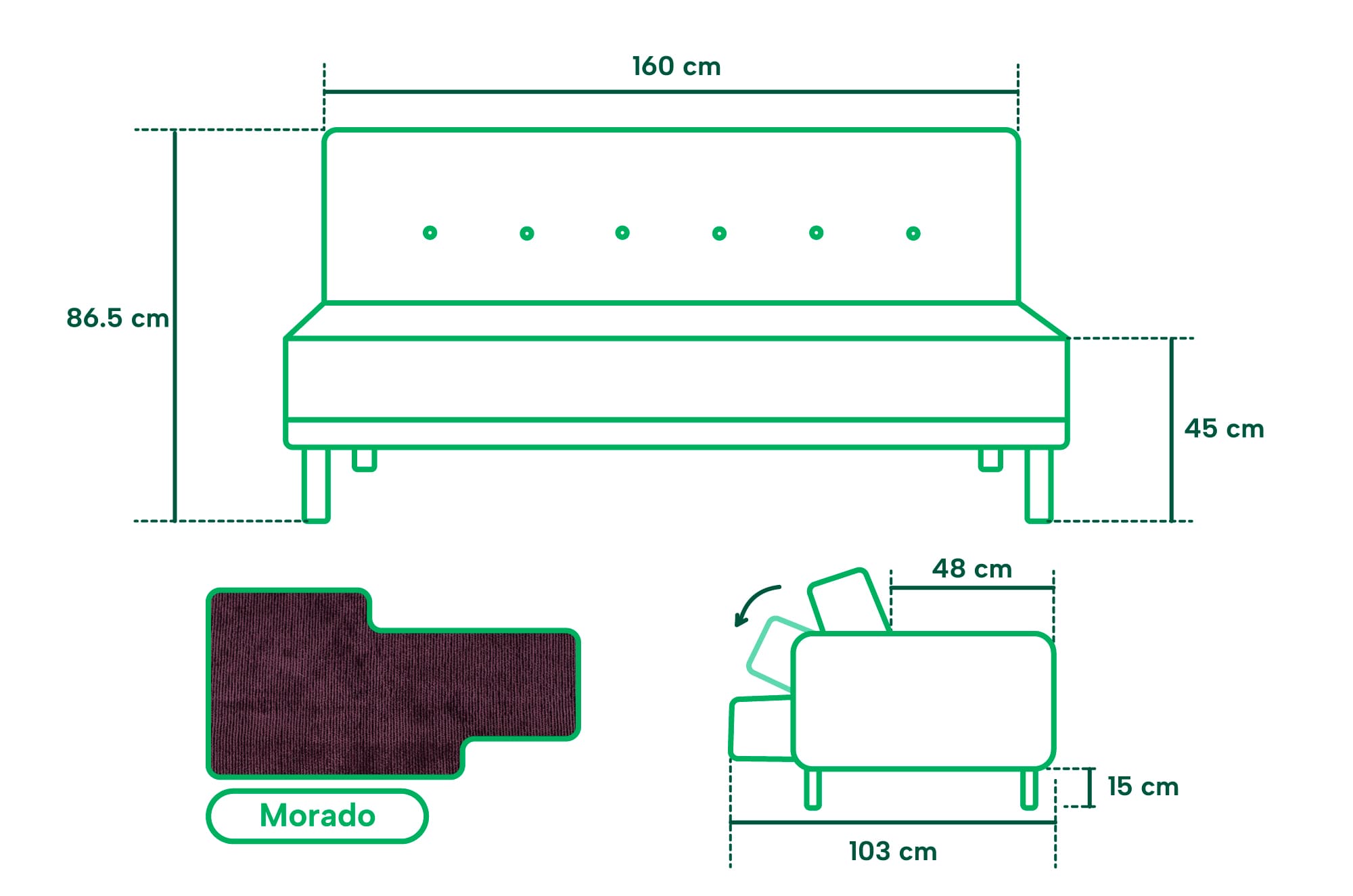 Sofá Cama Makora Zambroni Morado con Tecnología Beehive AirFlex Foam