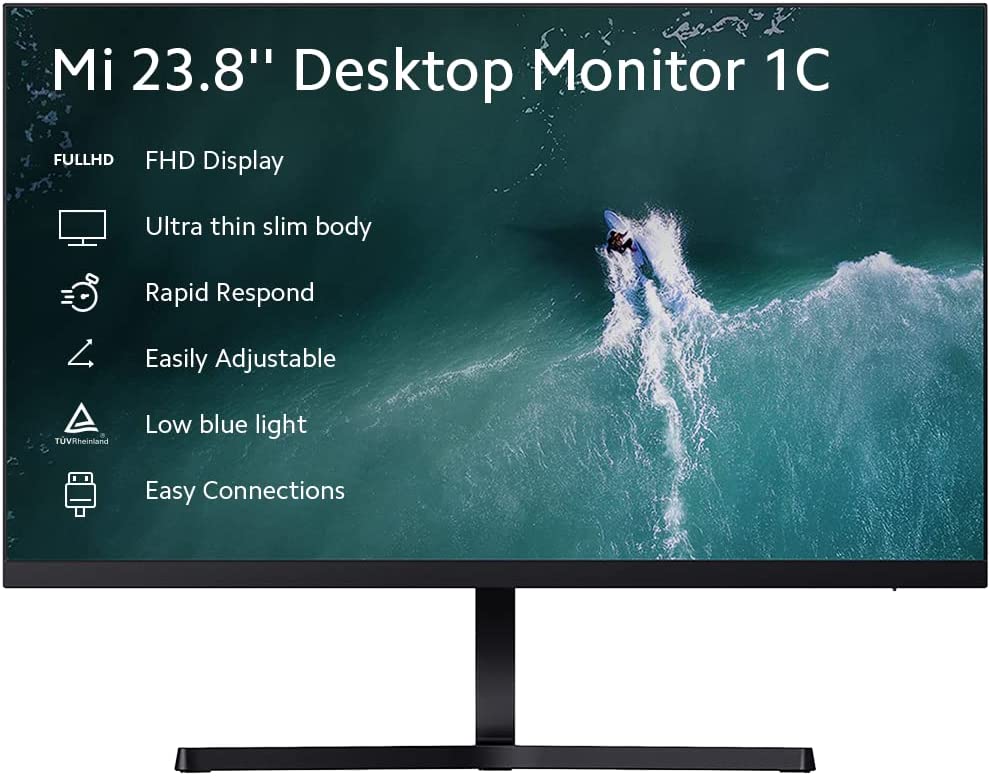 Xiaomi Mi Desktop Monitor 1C Full HD Visión Infinita Pantalla Envolvente, Ajustable a tu angulo de visión 23.8''-Negro