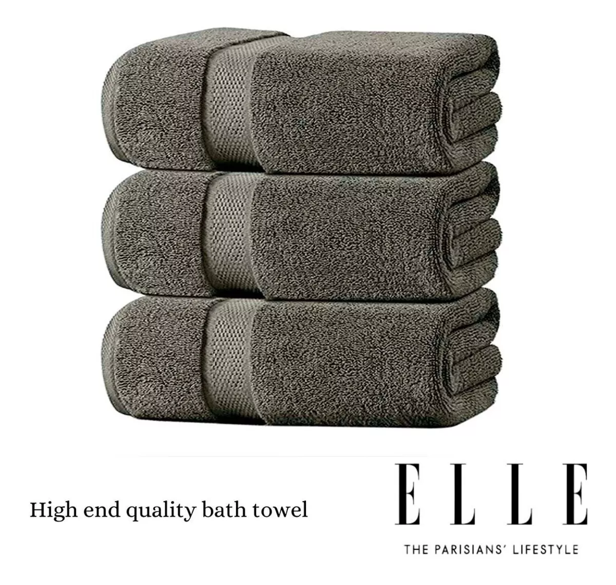3 TOALLAS MEDIO BAÑO 70X140 GRIS ELLE The Parisians Lifestyle 100% Algodón