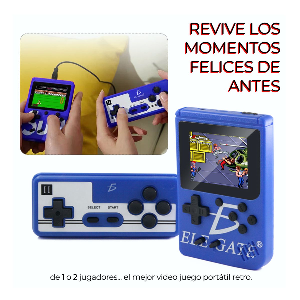 Consola Retro Portatil Recargable 400 Juegos 1 Control Adicional GMBOXP Azul