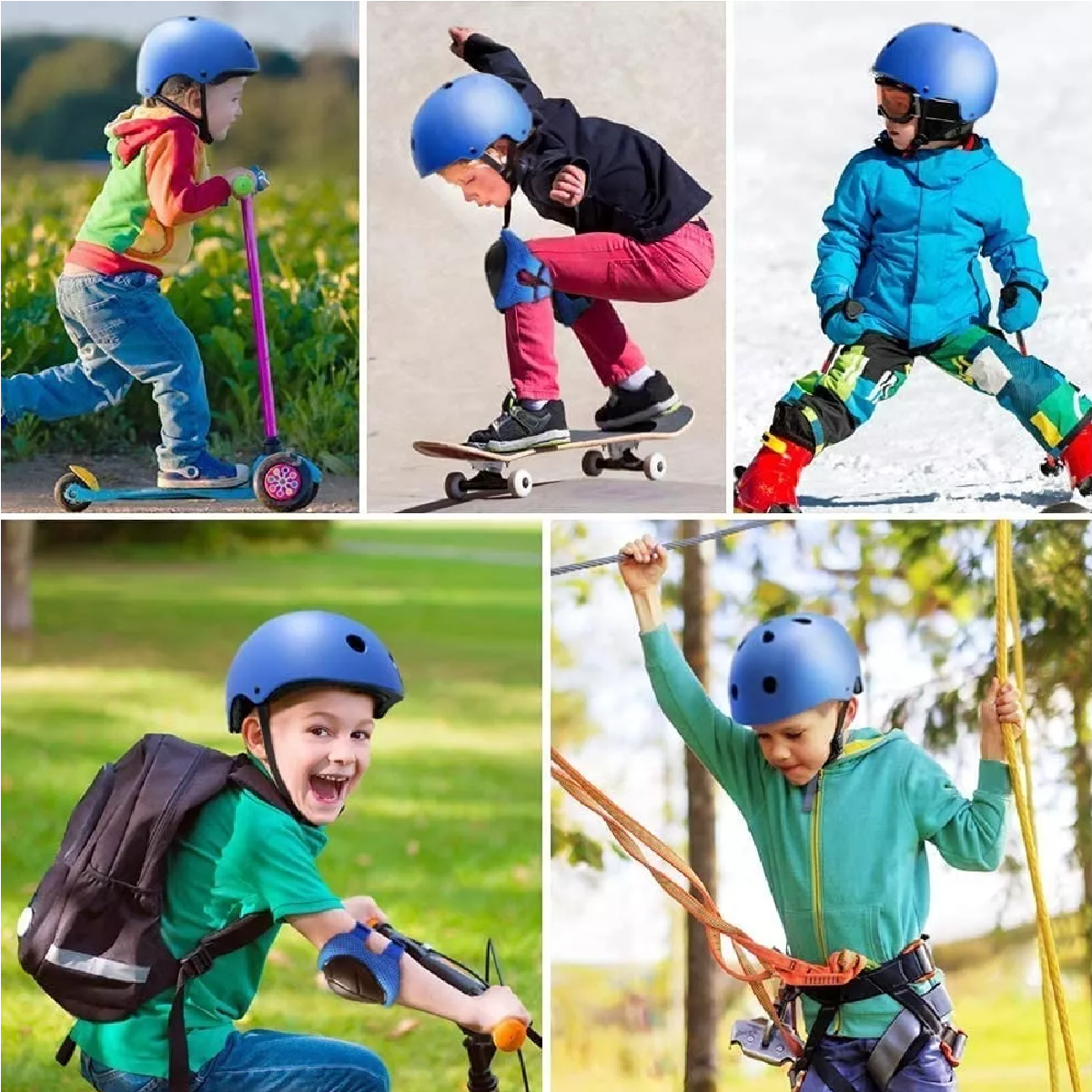 Kit Casco Protección Niños Bicicleta Skate Scooter 3-13 Años Azul M