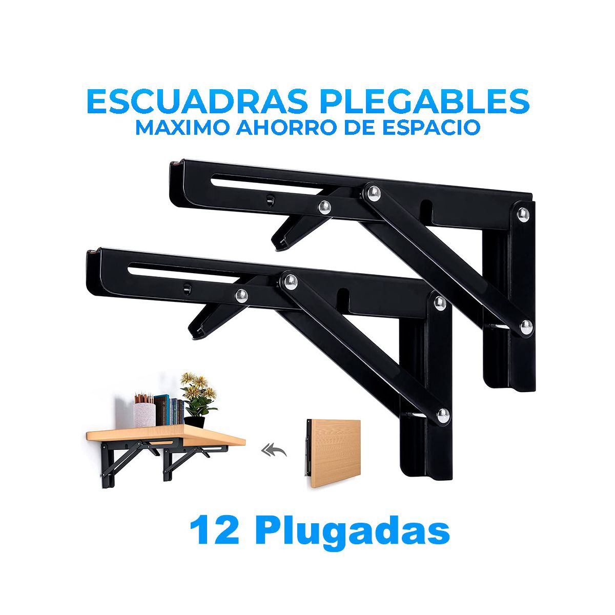 Kit De 2 Ménsulas Abatibles 12 Pulgadas Para Repisa Hold7112 Negras