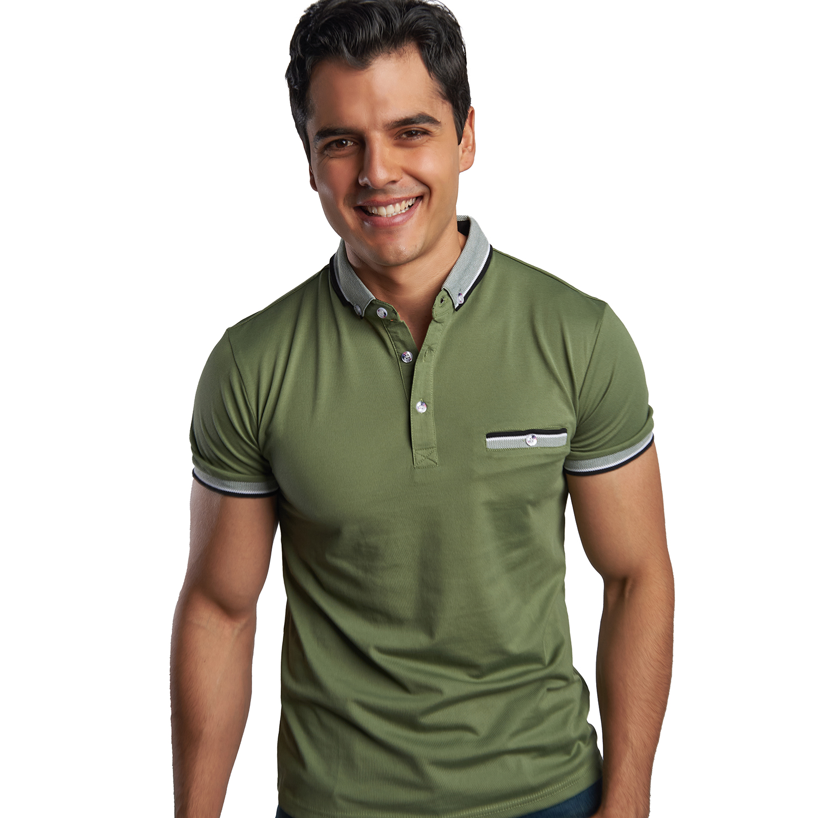 Playera Tipo Polo Para Hombre Comoda Botones Moda Slim Fit CHB Chili Beans Color Verde