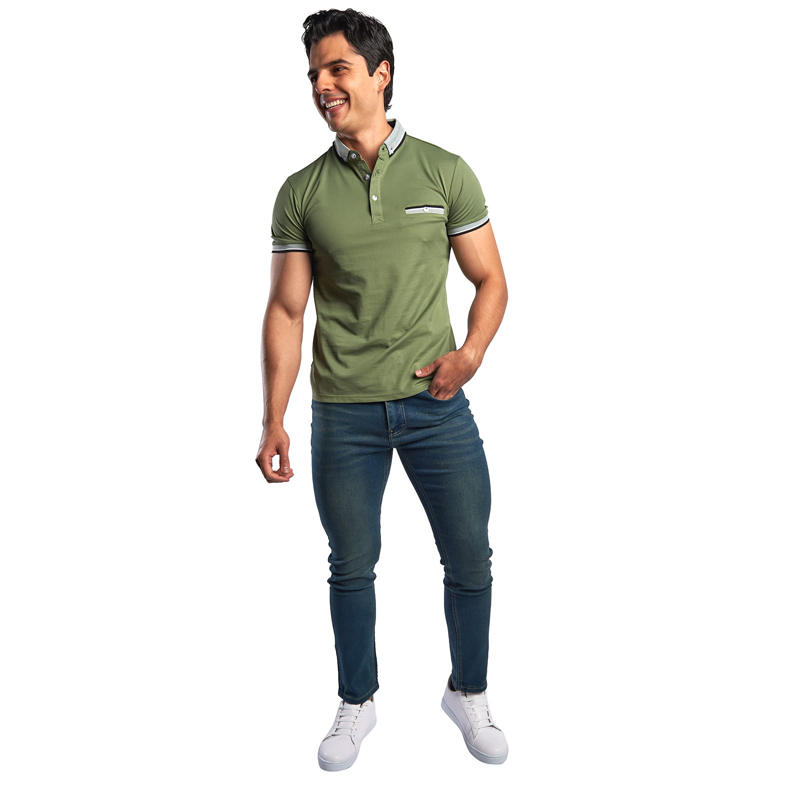 Playera Tipo Polo Para Hombre Comoda Botones Moda Slim Fit CHB Chili Beans Color Verde