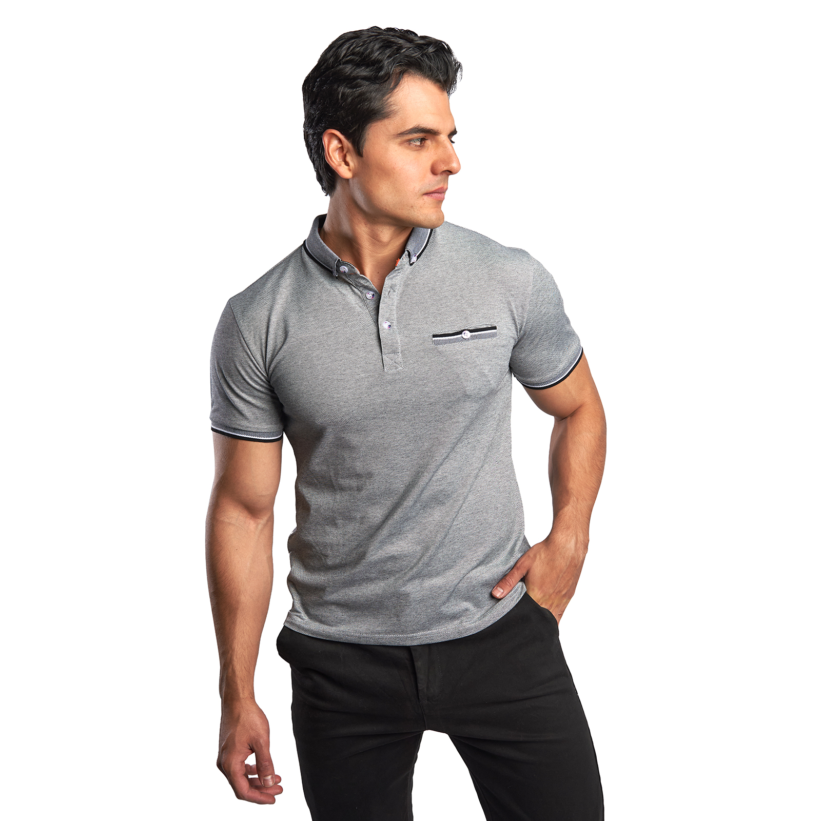 Playera tipo polo gris oxford sale