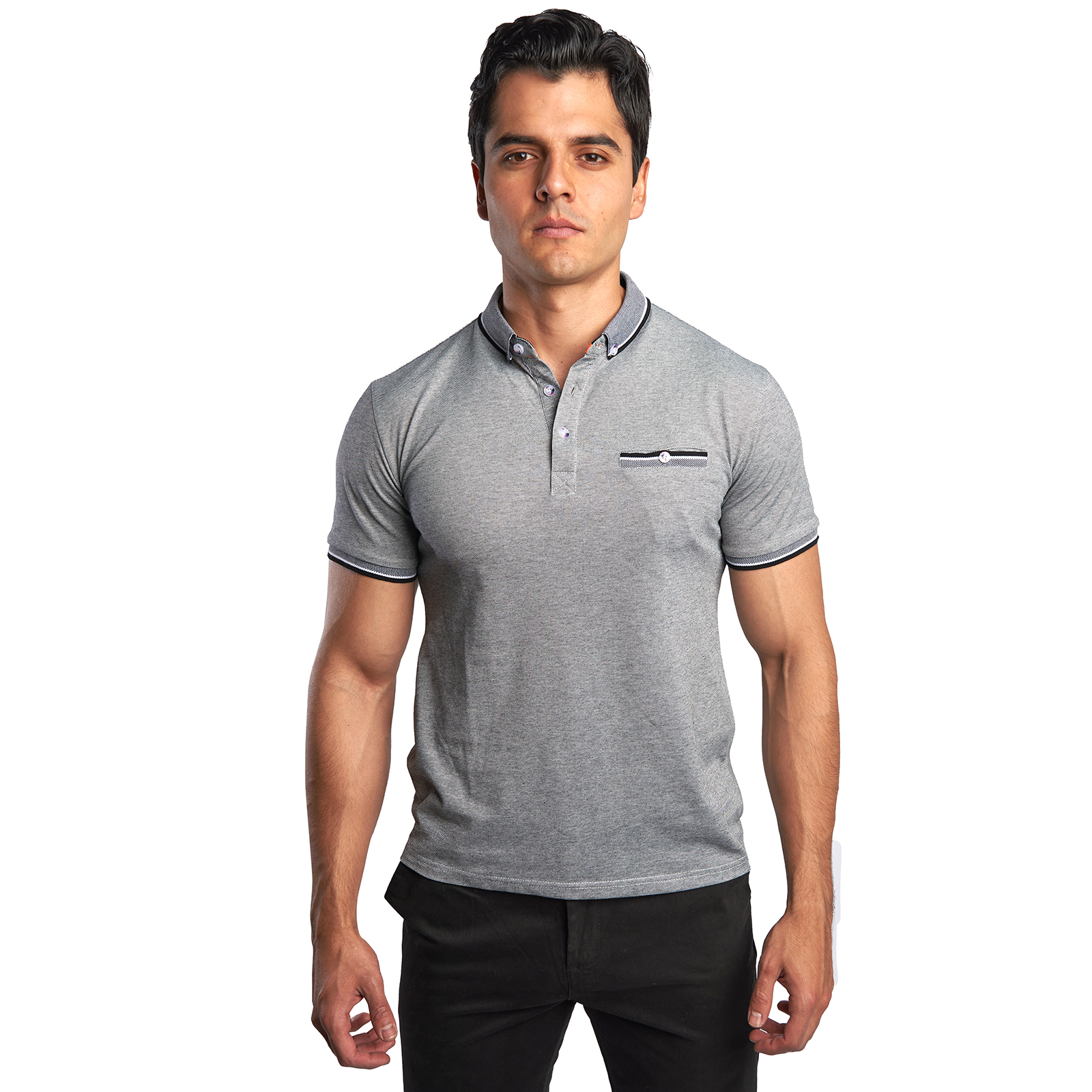 Playera tipo Polo con bolsillo color Gris Oxford