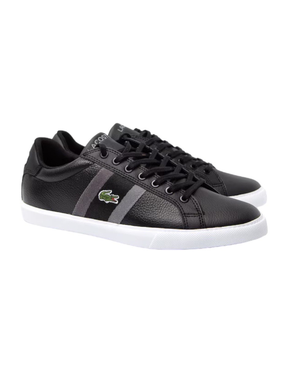TENIS LACOSTE GRAN VULC NEGRO CON GRIS Y BLANCO