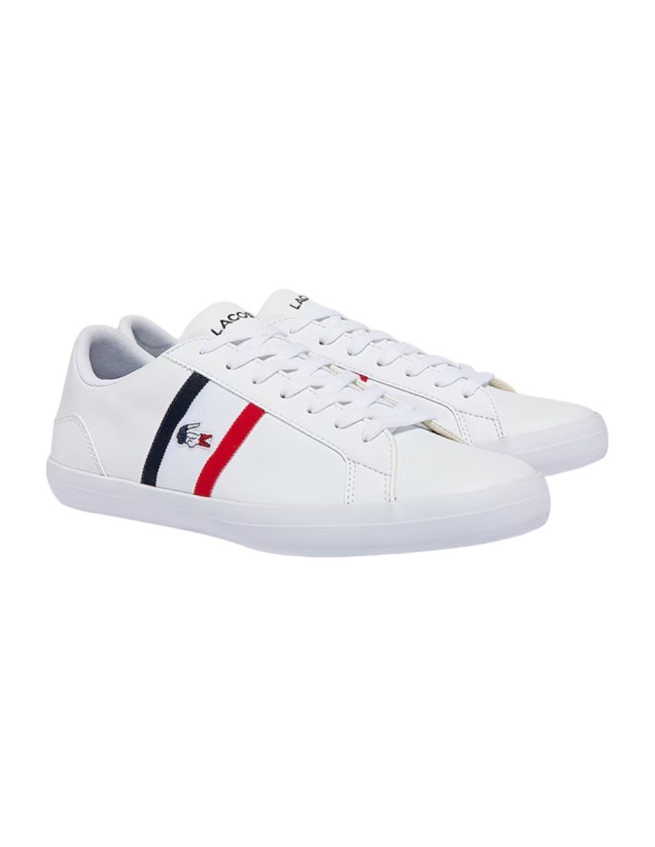 TENIS LACOSTE LEROND BLANCO CON BANDERA DE FRANCIA PARA HOMBRE