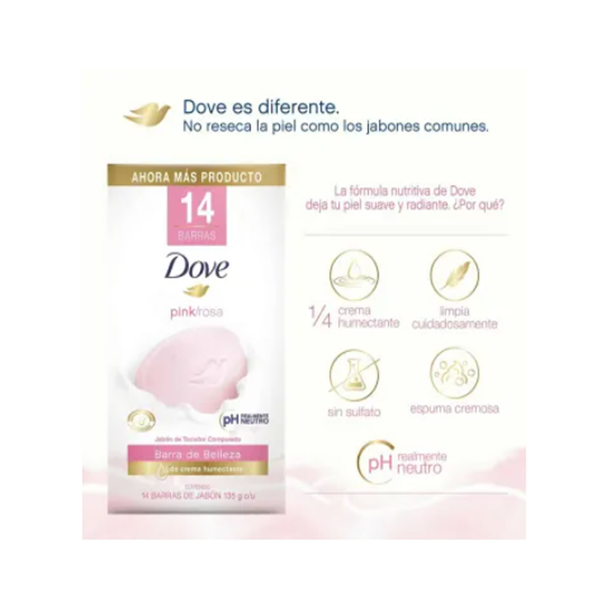 Jabón en Barra Dove Pink 14 pzas de 135 g c/u