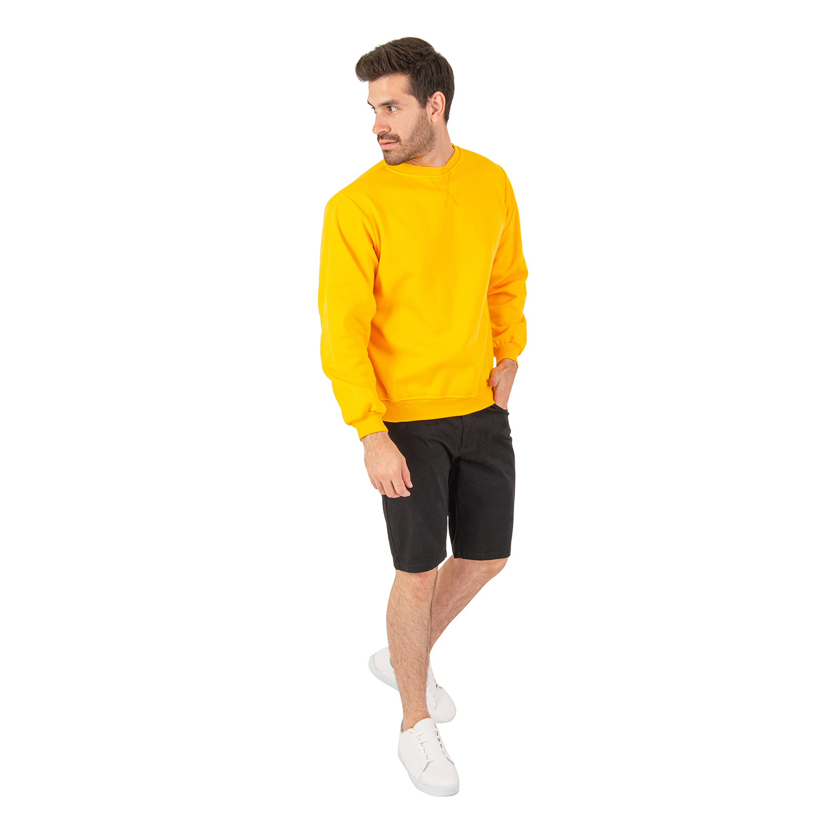 Sudadera Hombre Felpa Stretch Cuello Redondo Básico Chili Beans Color Amarillo.