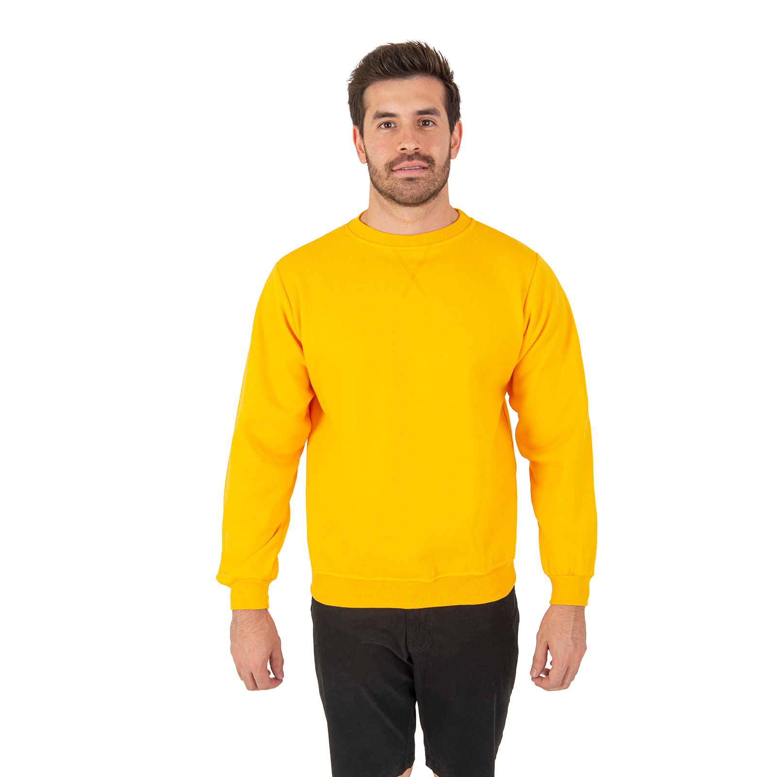 Sudadera Hombre Felpa Stretch Cuello Redondo Básico Chili Beans Color Amarillo.