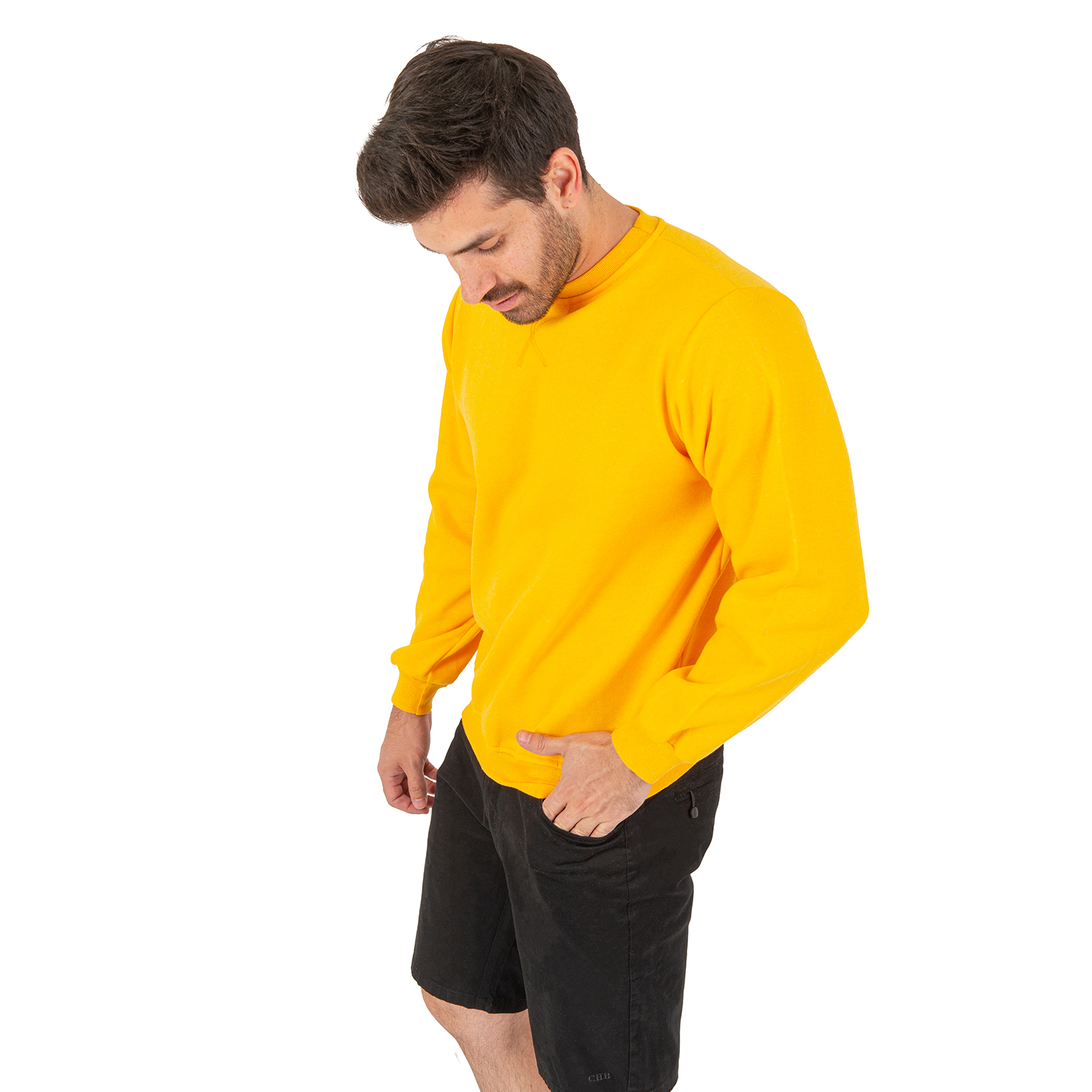 Sudadera Hombre Felpa Stretch Cuello Redondo Básico Chili Beans Color Amarillo.