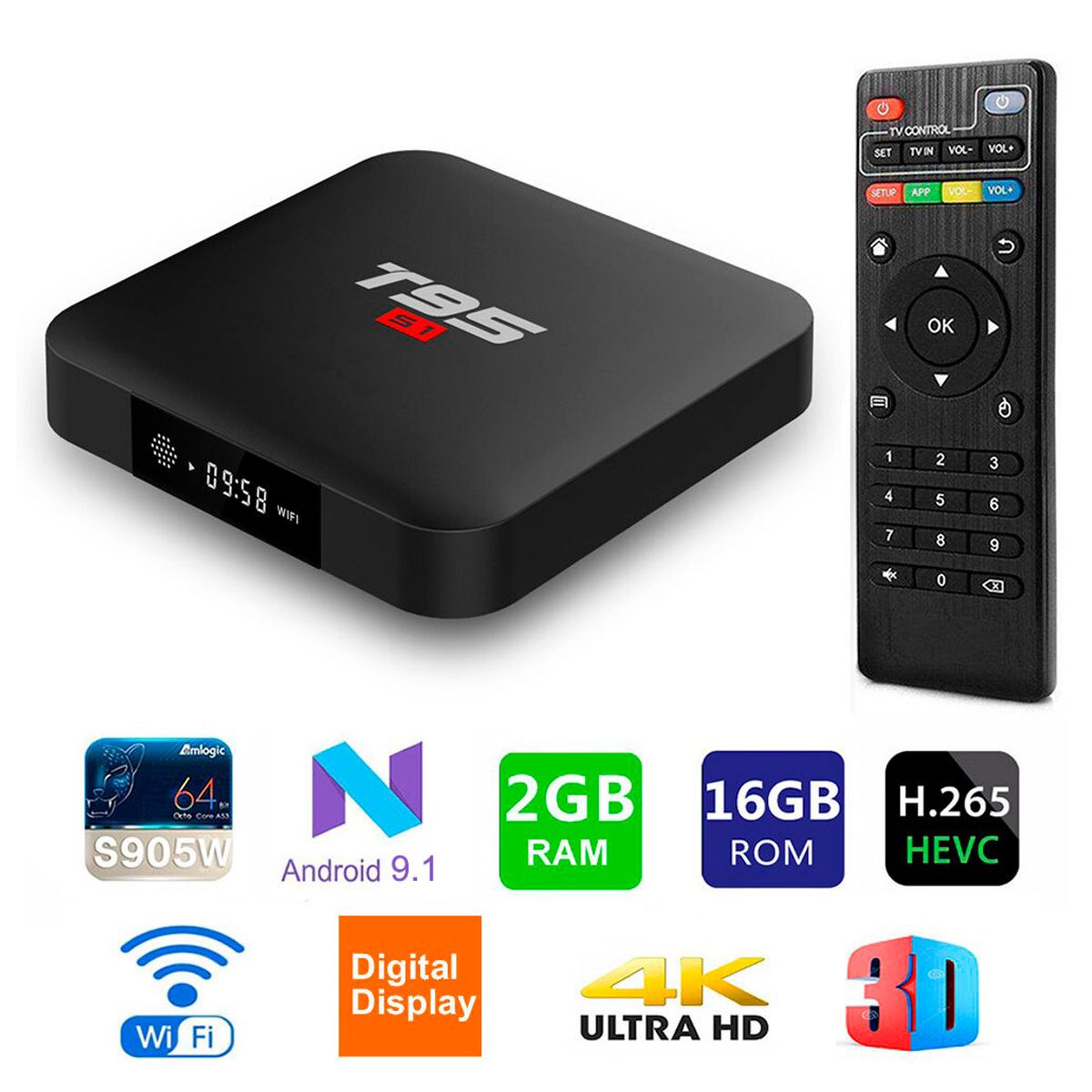 Android TV Box 2Gb / 16GB 4K WIFI Convierte tu TV o Pantalla en SmartTV Jdht95s1 Negro
